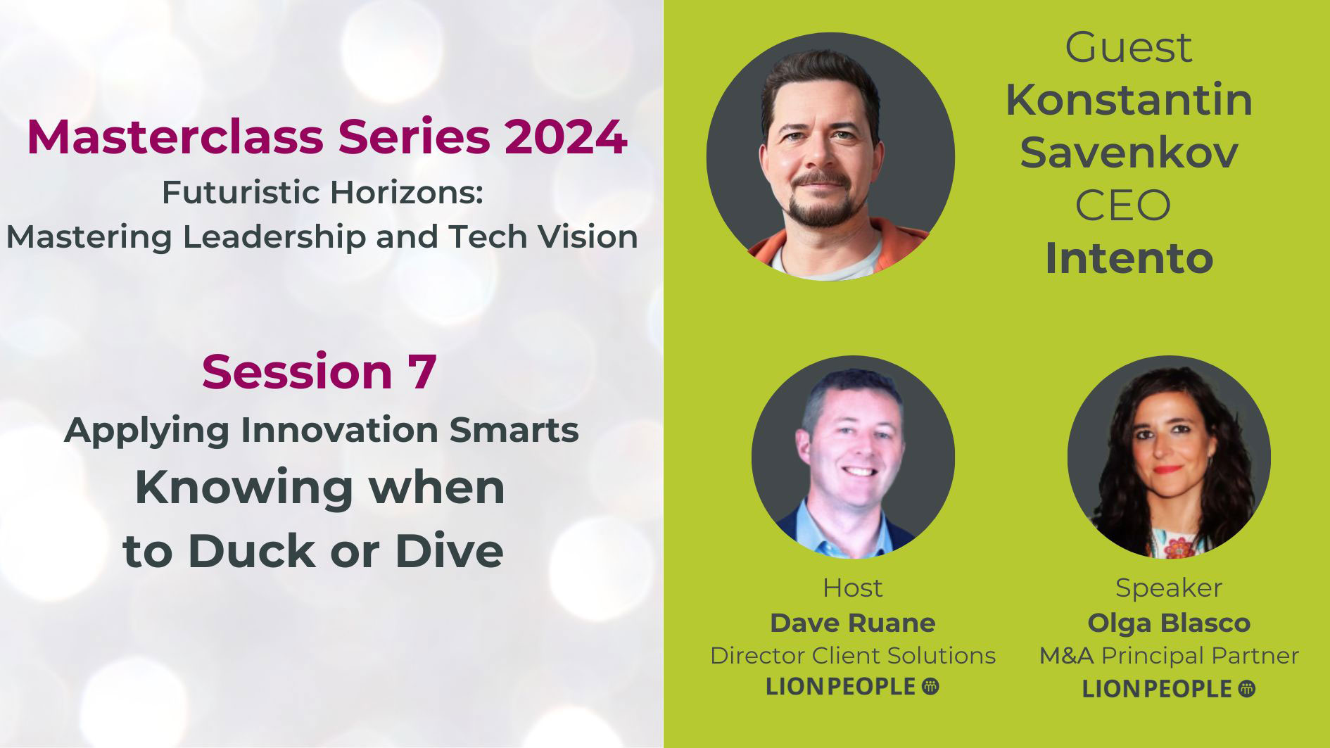 Masterclass Series 2024, Session 7: Applying Innovation Smarts: Knowing When to Duck or Dive!